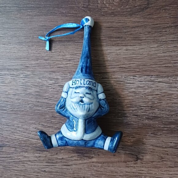 Vintage Delft Blue Holland Santa Christmas Ornament 4.75" Straddle - Picture 1 of 3